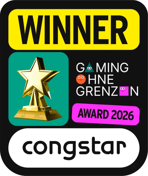 Badge, saying: Winner. Gaming ohne Grenzen Award 2026. congstar